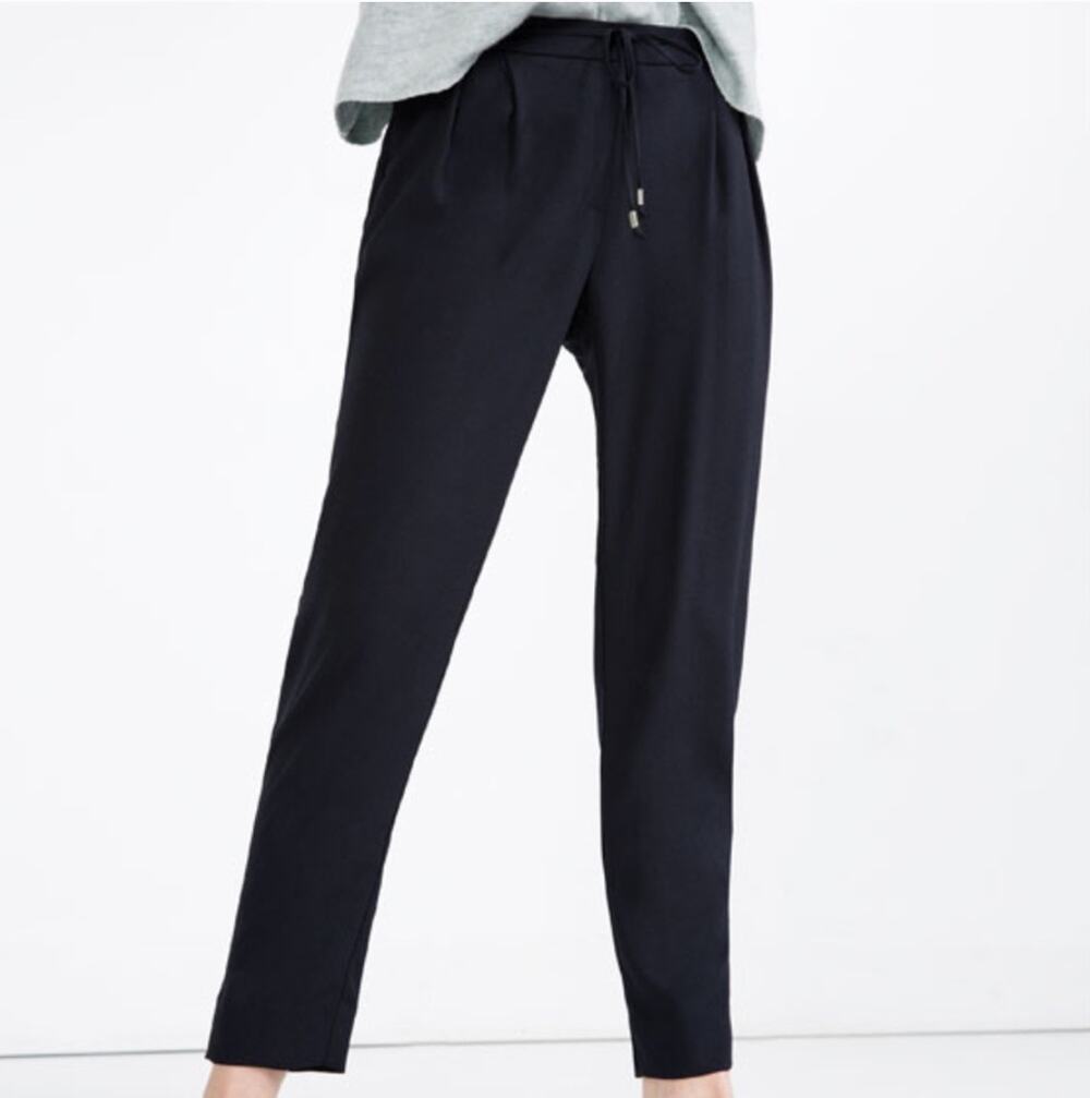 Zara Basic Crepe Drawstring Pant Black Size S